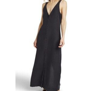Faherty Linen Black Big Sur Button Down Maxi Dress